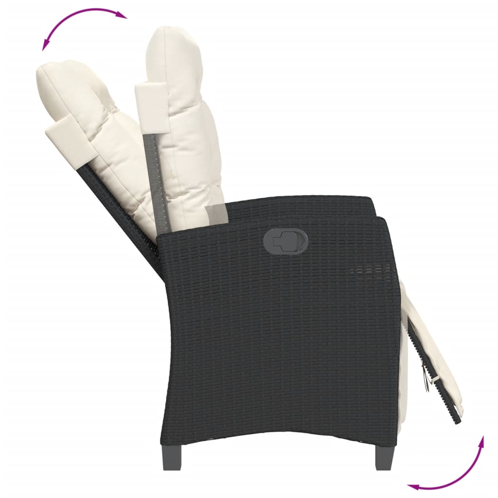 vidaXL Scaun de grădină rabatabil cu suport picioare, negru, poliratan