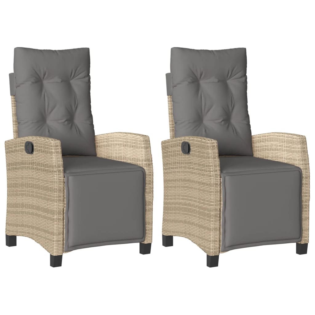 vidaXL Scaun de grădină rabatabil cu suport picioare,2 buc., poliratan