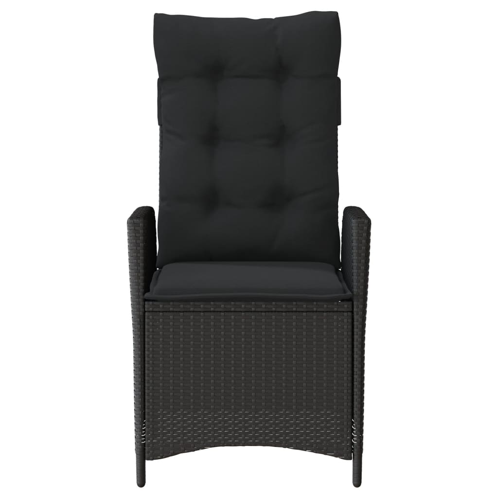 vidaXL Scaune de grădină rabatabile cu perne, 2 buc., negru, poliratan