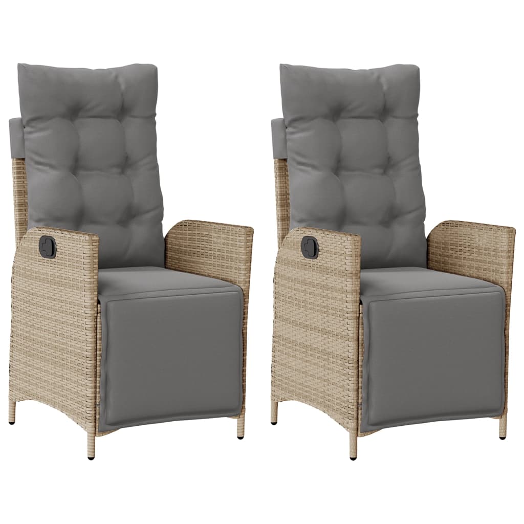 vidaXL Scaun de grădină rabatabil cu suport picioare,2 buc., poliratan