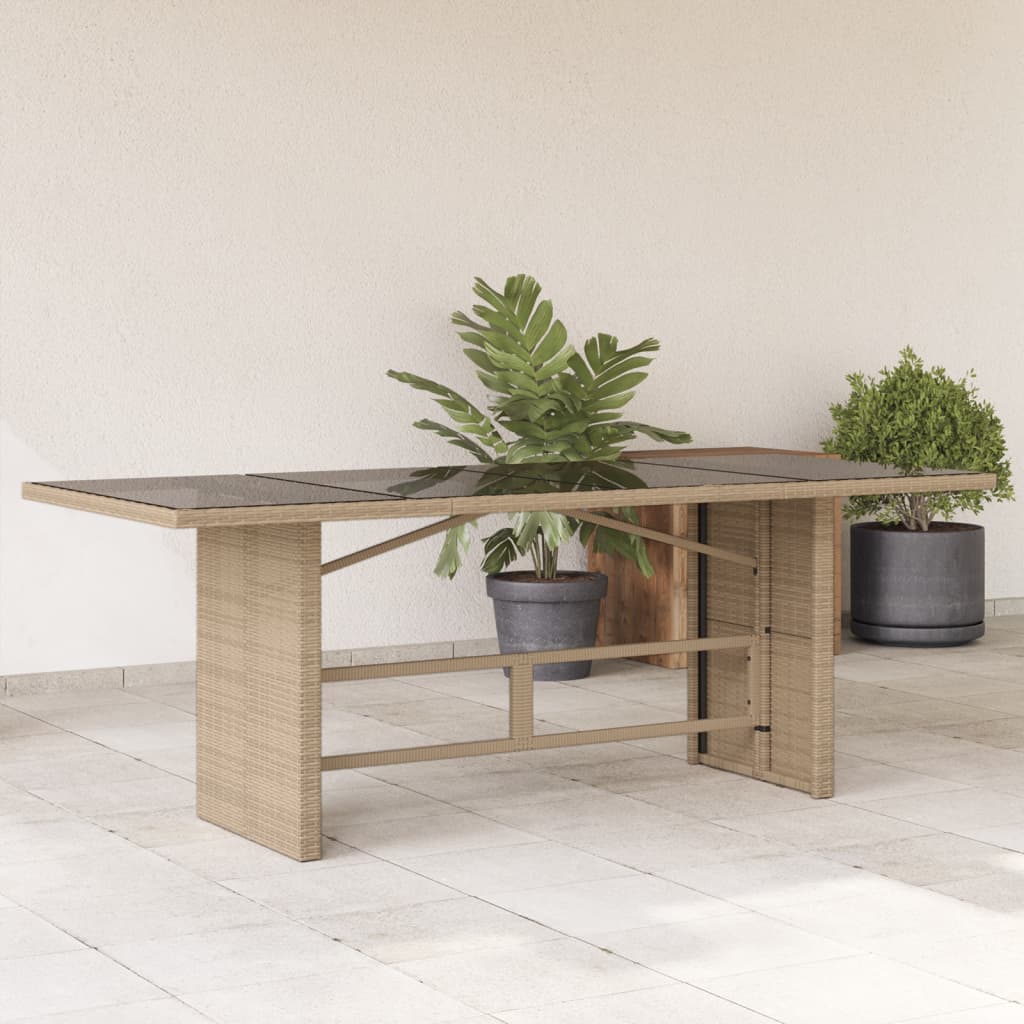 vidaXL Masă de grădină cu blat din sticlă bej, 190x80x74 cm, poliratan vidaXL Masă de grădină cu blat din sticlă bej, 190x80x74 cm, poliratan