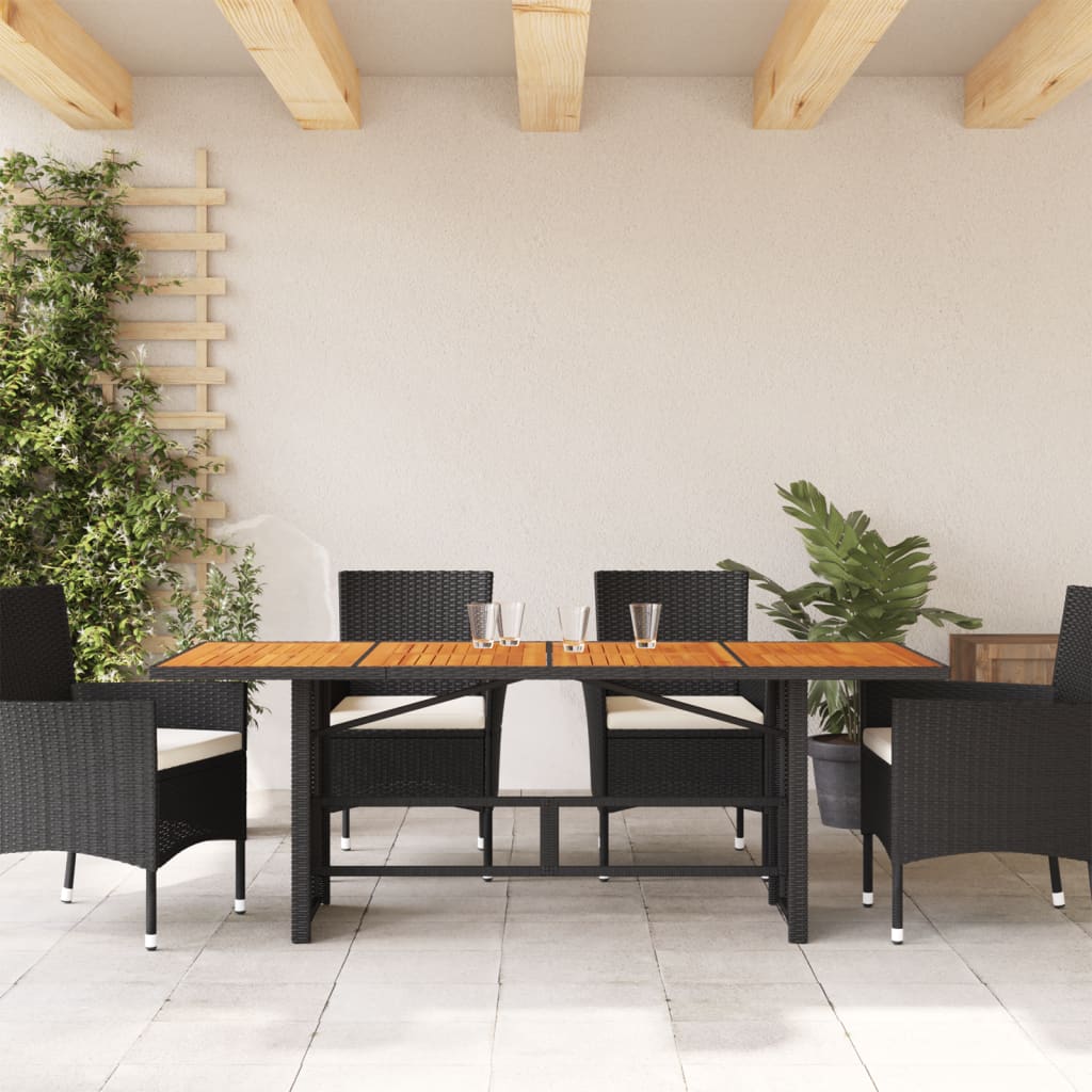 vidaXL Masă grădină blat din lemn acacia, negru 190x80x74 cm poliratan