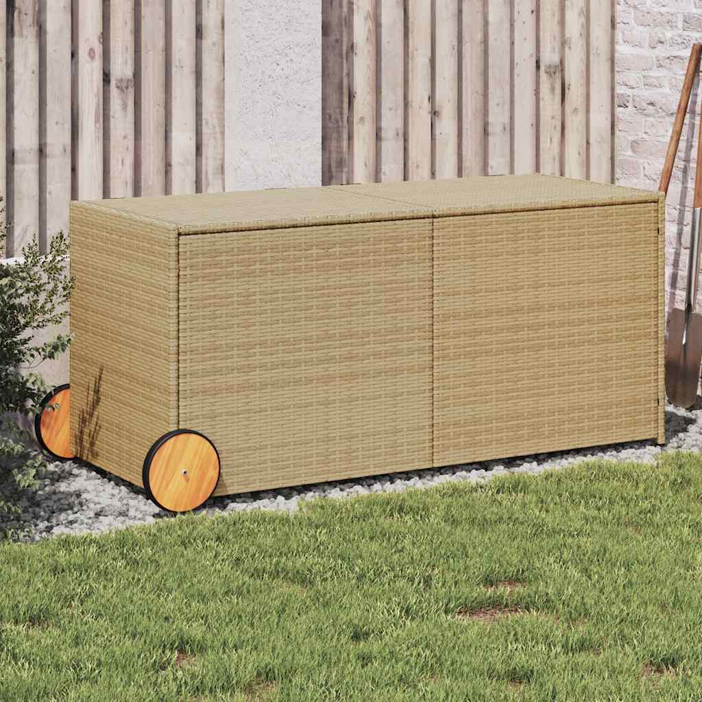 vidaXL Ladă depozitare de grădină cu roți, bej mix, 283 L, poliratan vidaXL Ladă depozitare de grădină cu roți, bej mix, 283 L, poliratan