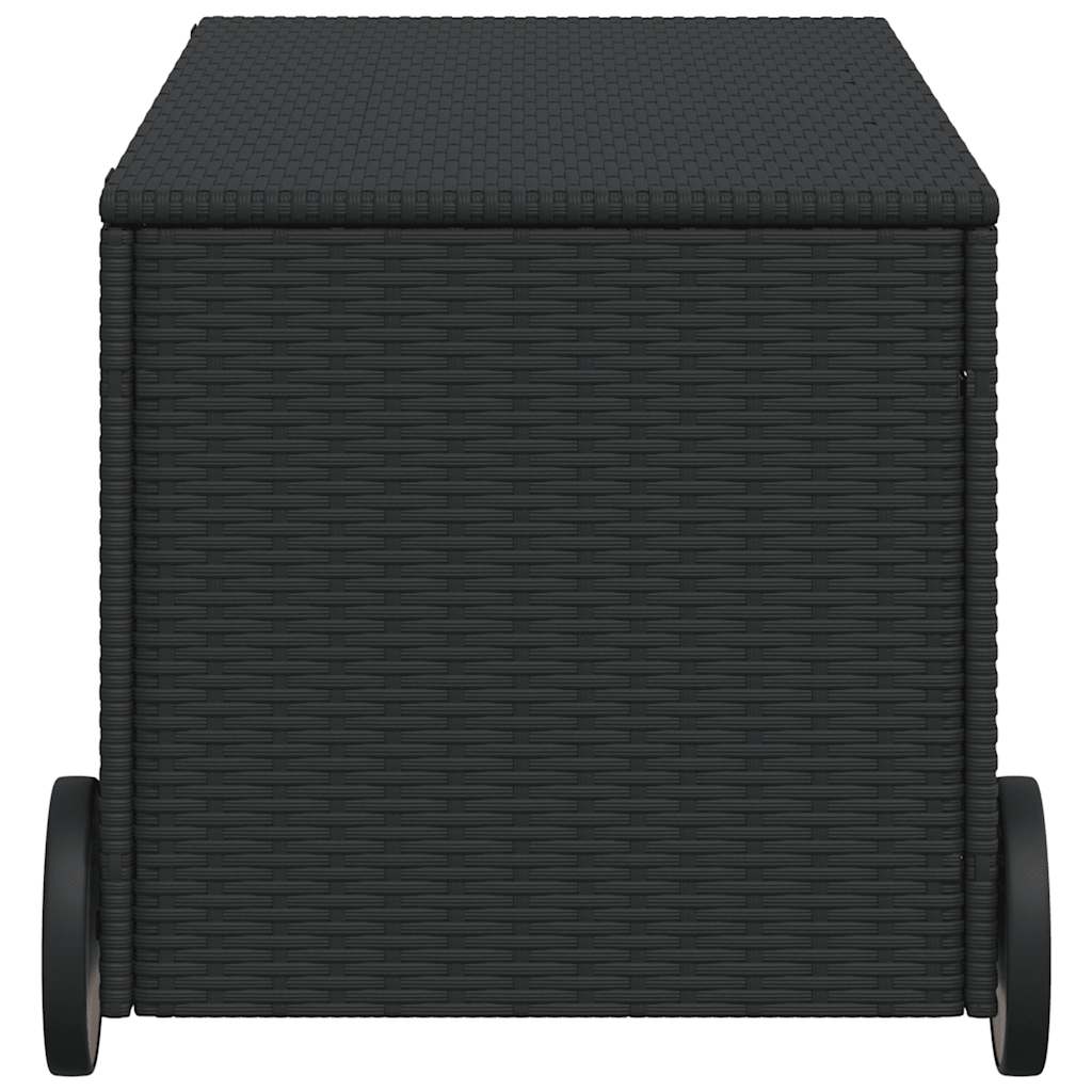 vidaXL Ladă depozitare de grădină cu roți, negru, 190 L, poliratan vidaXL Ladă depozitare de grădină cu roți, negru, 190 L, poliratan