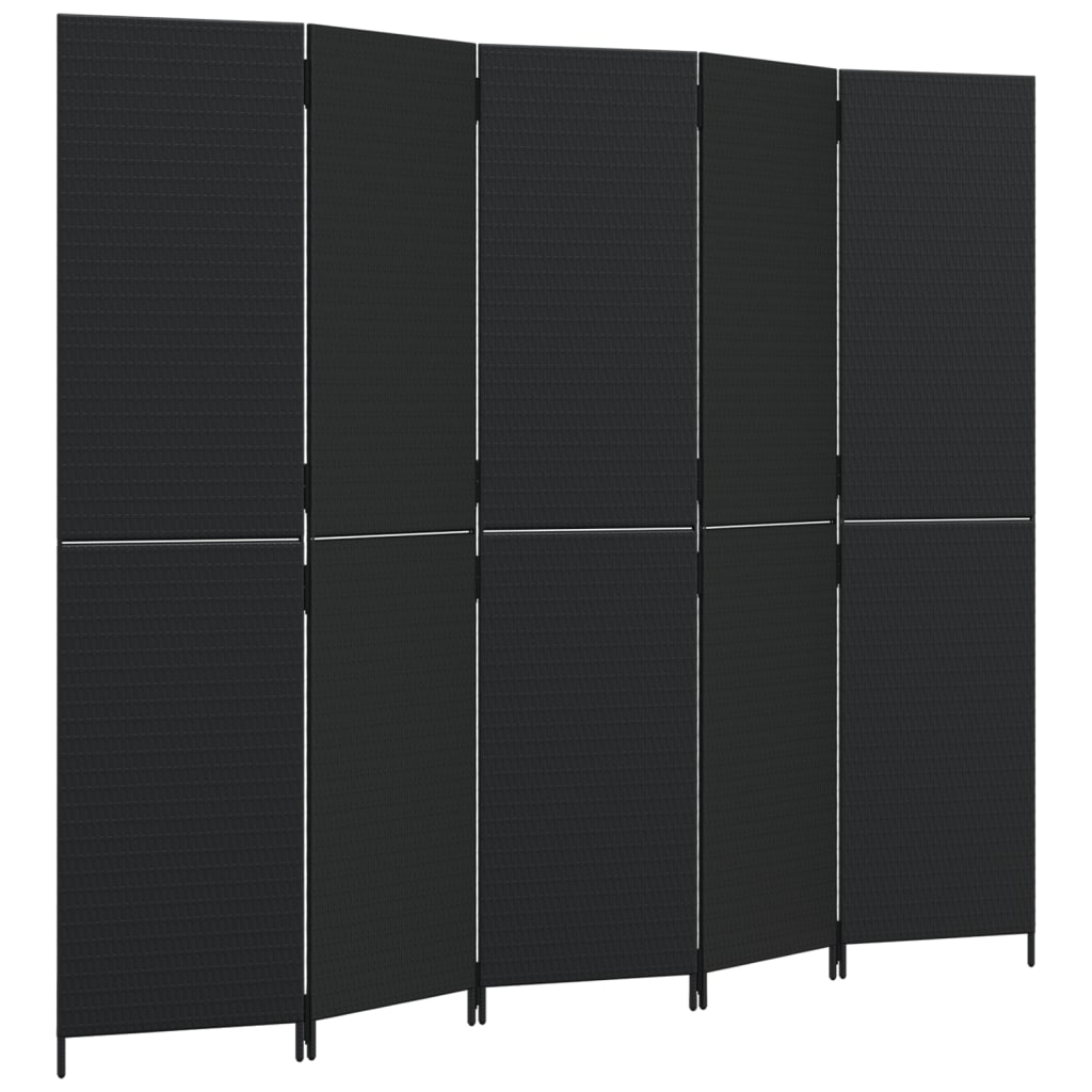 vidaXL Separator de cameră cu 5 panouri, negru, poliratan vidaXL Separator de cameră cu 5 panouri, negru, poliratan