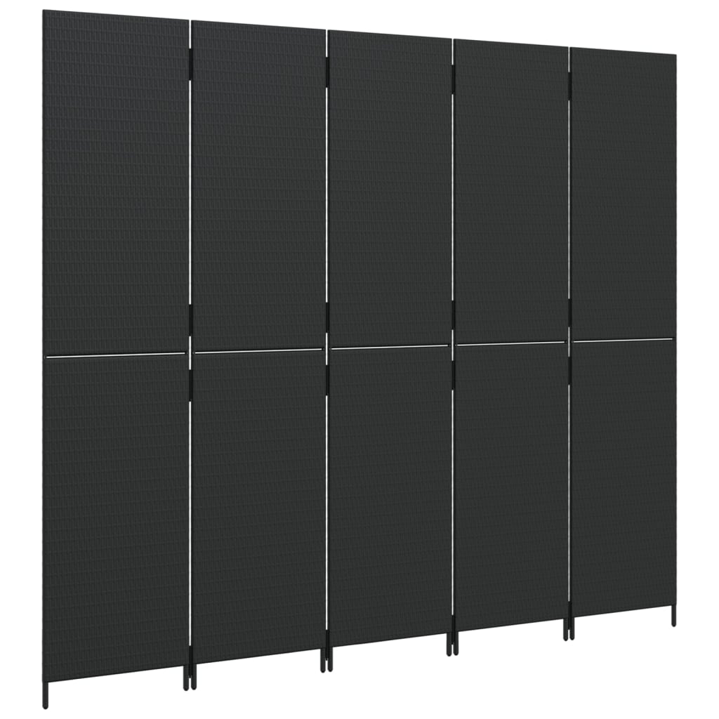 vidaXL Separator de cameră cu 5 panouri, negru, poliratan vidaXL Separator de cameră cu 5 panouri, negru, poliratan