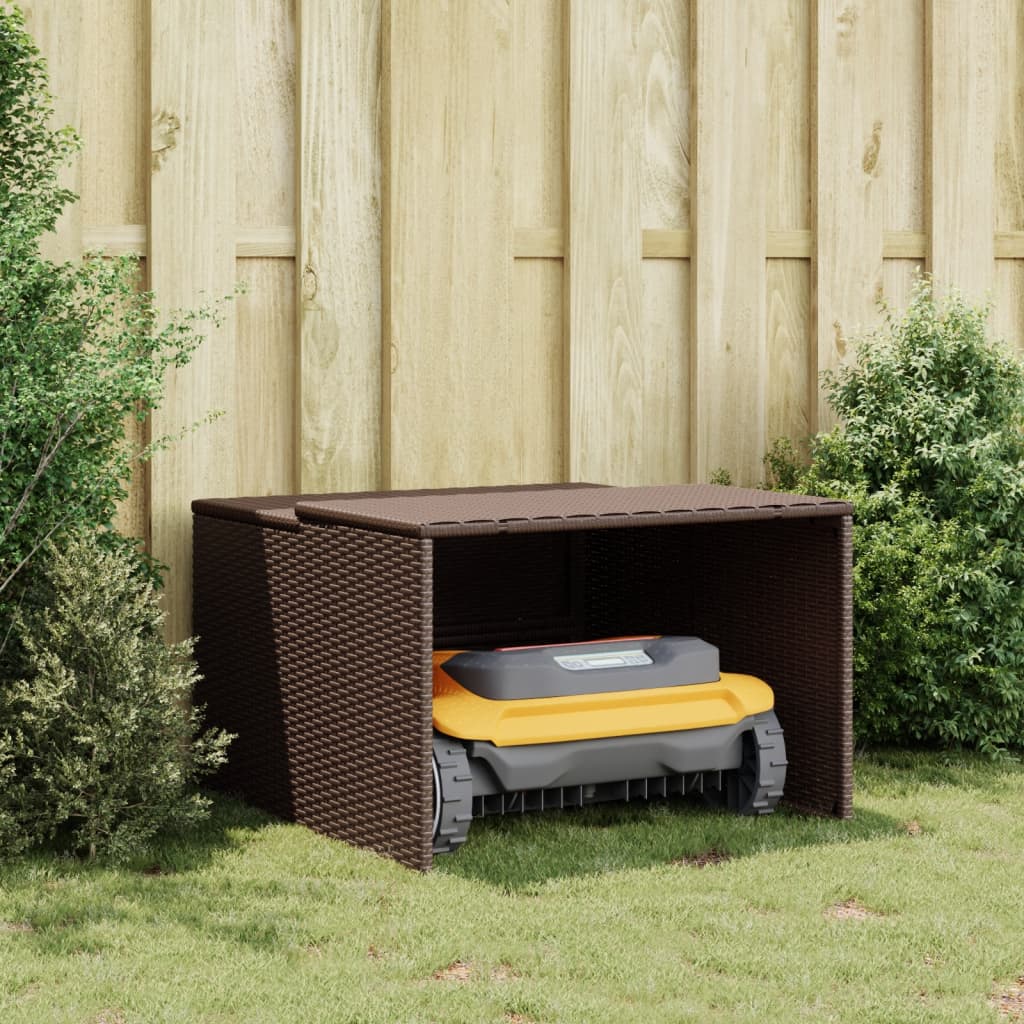 vidaXL Garaj pentru mașina de tuns iarba maro 86x90x52/57 cm poliratan vidaXL Garaj pentru mașina de tuns iarba maro 86x90x52/57 cm poliratan