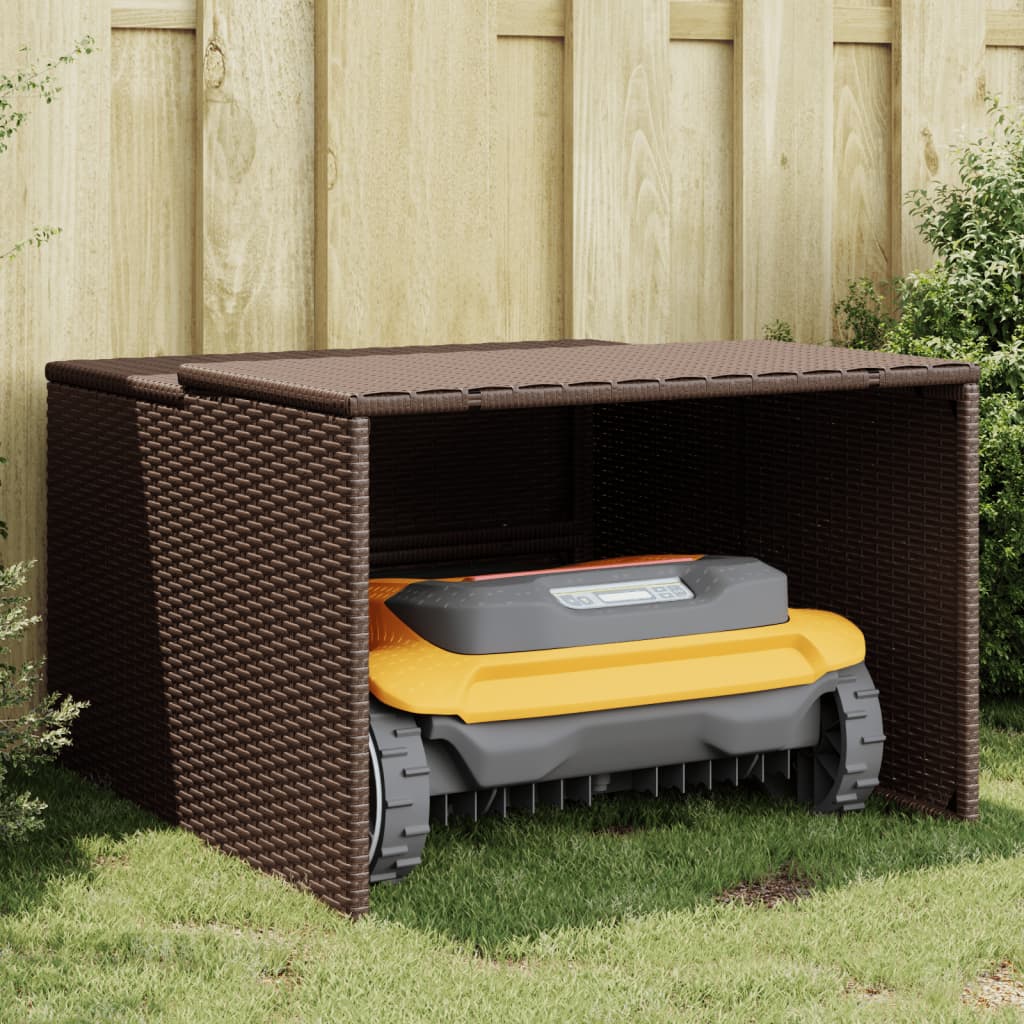 vidaXL Garaj pentru mașina de tuns iarba maro 86x90x52/57 cm poliratan vidaXL Garaj pentru mașina de tuns iarba maro 86x90x52/57 cm poliratan