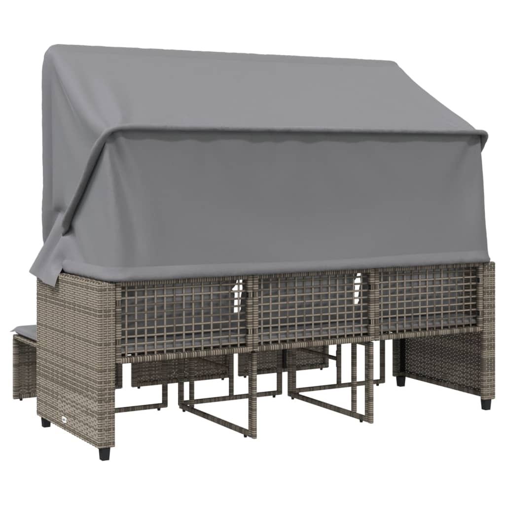 vidaXL Canapea de grădină 3 locuri baldachin/scaune, gri, poliratan