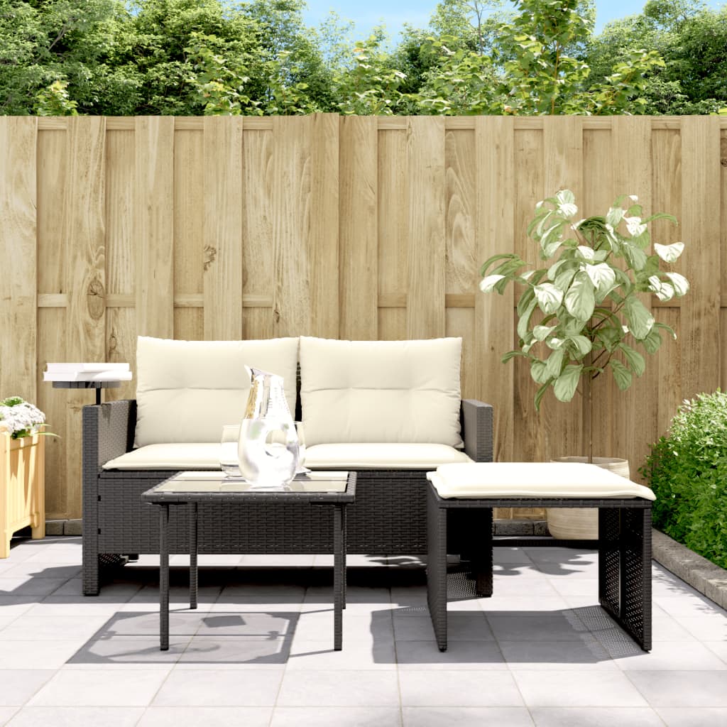 vidaXL Set mobilier de grădină cu perne, 3 piese, negru, poliratan vidaXL Set mobilier de grădină cu perne, 3 piese, negru, poliratan