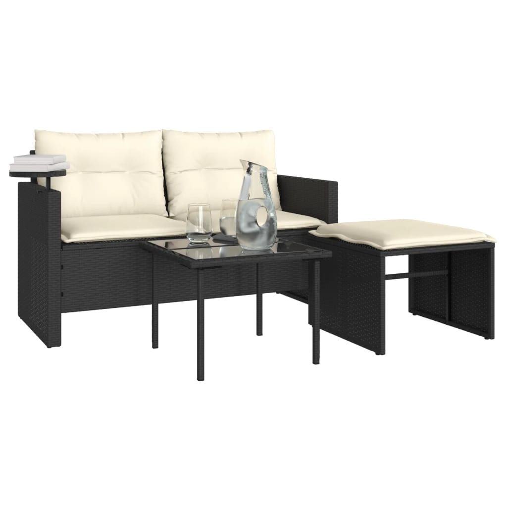 vidaXL Set mobilier de grădină cu perne, 3 piese, negru, poliratan vidaXL Set mobilier de grădină cu perne, 3 piese, negru, poliratan