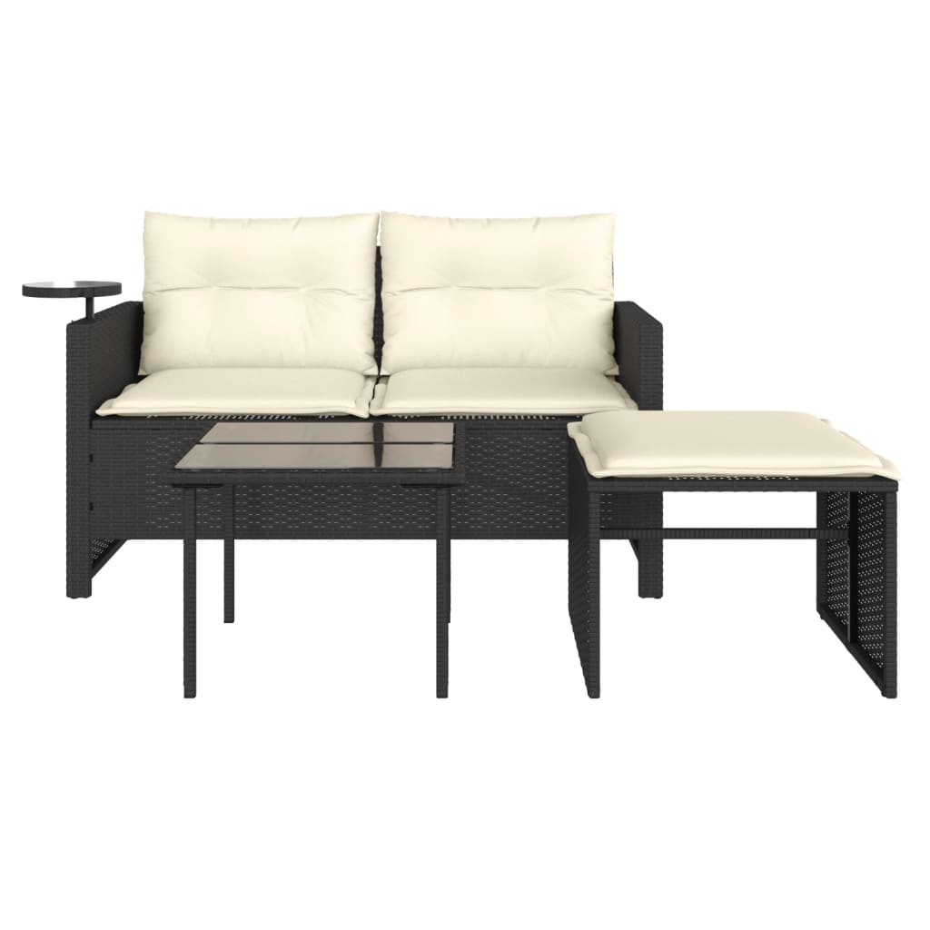 vidaXL Set mobilier de grădină cu perne, 3 piese, negru, poliratan vidaXL Set mobilier de grădină cu perne, 3 piese, negru, poliratan