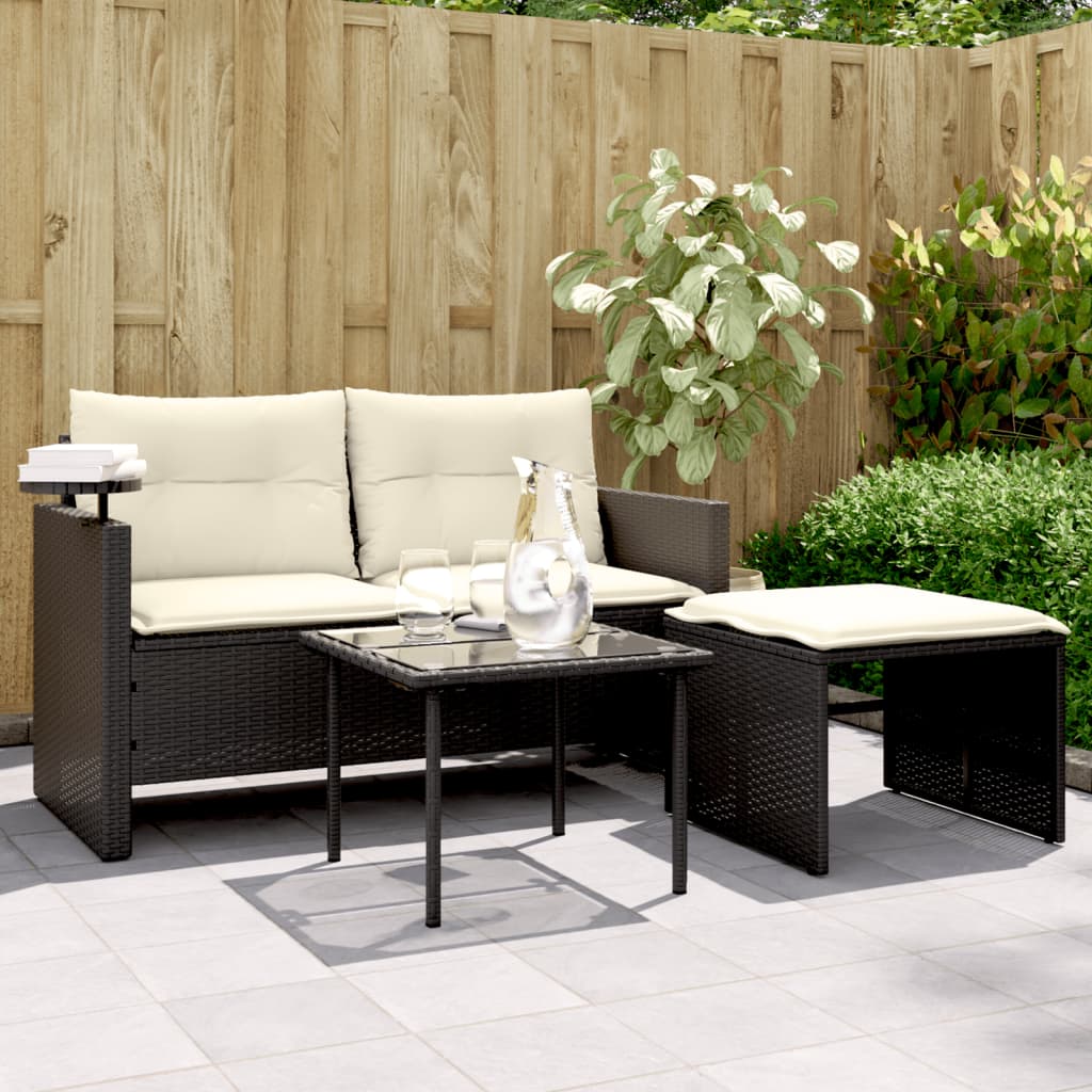 vidaXL Set mobilier de grădină cu perne, 3 piese, negru, poliratan vidaXL Set mobilier de grădină cu perne, 3 piese, negru, poliratan