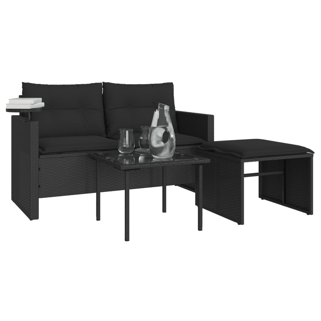 vidaXL Set mobilier de grădină cu perne, 3 piese, negru, poliratan vidaXL Set mobilier de grădină cu perne, 3 piese, negru, poliratan