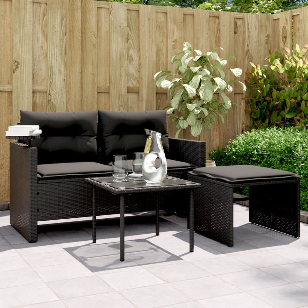 vidaXL Set mobilier de grădină cu perne, 3 piese, negru, poliratan vidaXL Set mobilier de grădină cu perne, 3 piese, negru, poliratan