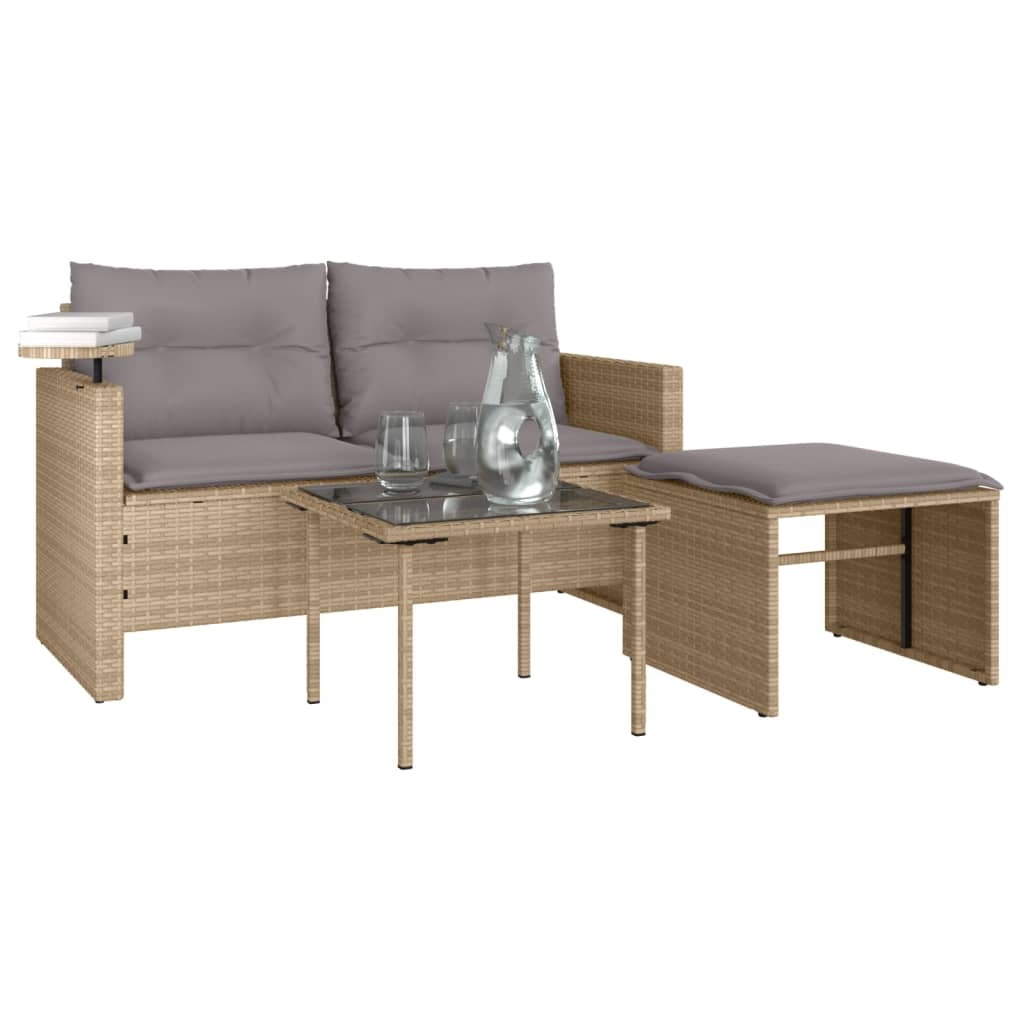 vidaXL Set canapele de grădină, 3 piese, cu perne, bej, poliratan