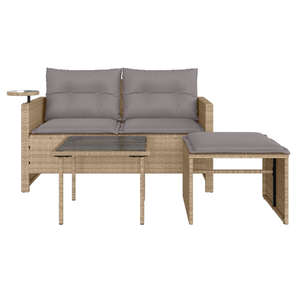 vidaXL Set canapele de grădină, 3 piese, cu perne, bej, poliratan