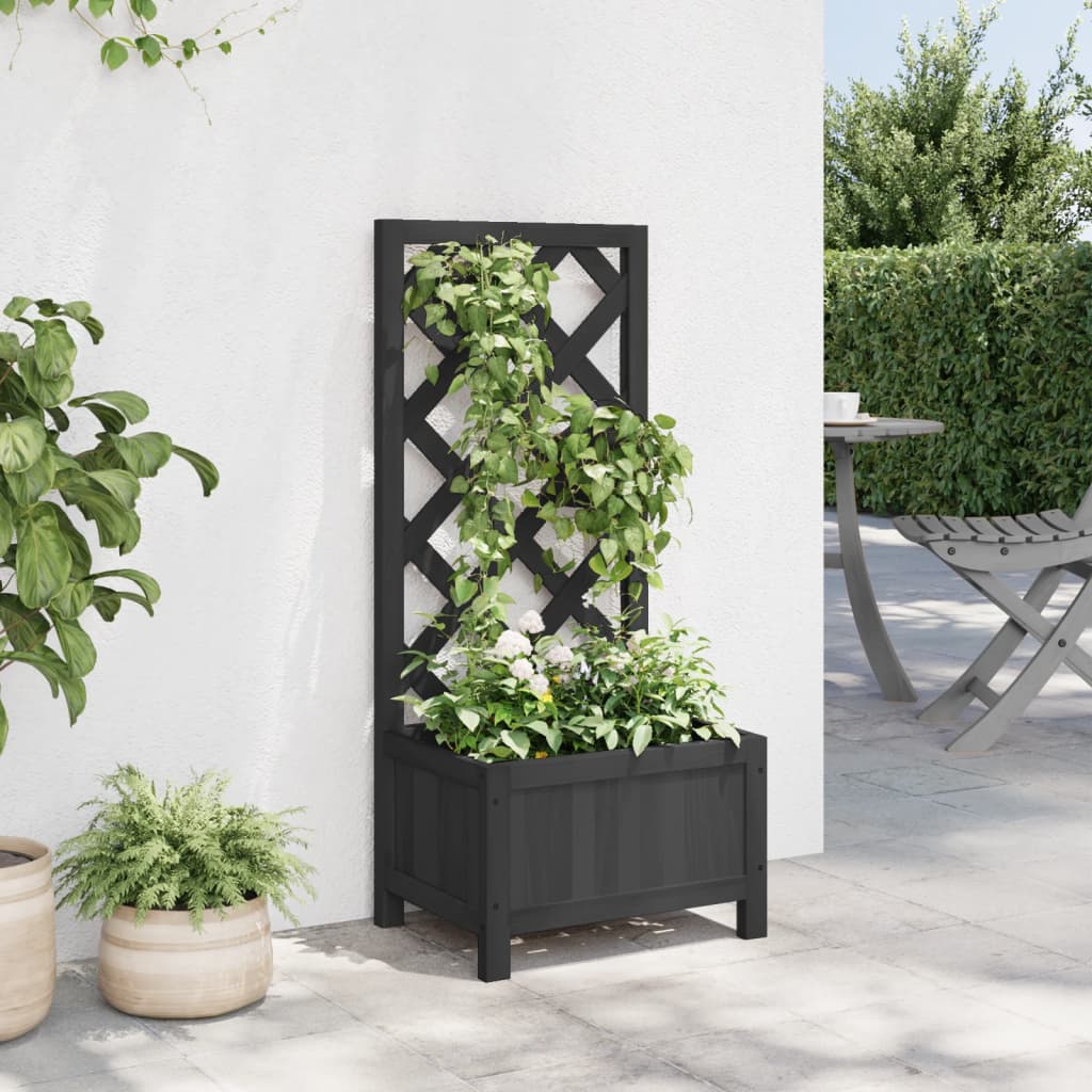 vidaXL Jardinieră cu spalier, negru, lemn masiv de brad vidaXL Jardinieră cu spalier, negru, lemn masiv de brad