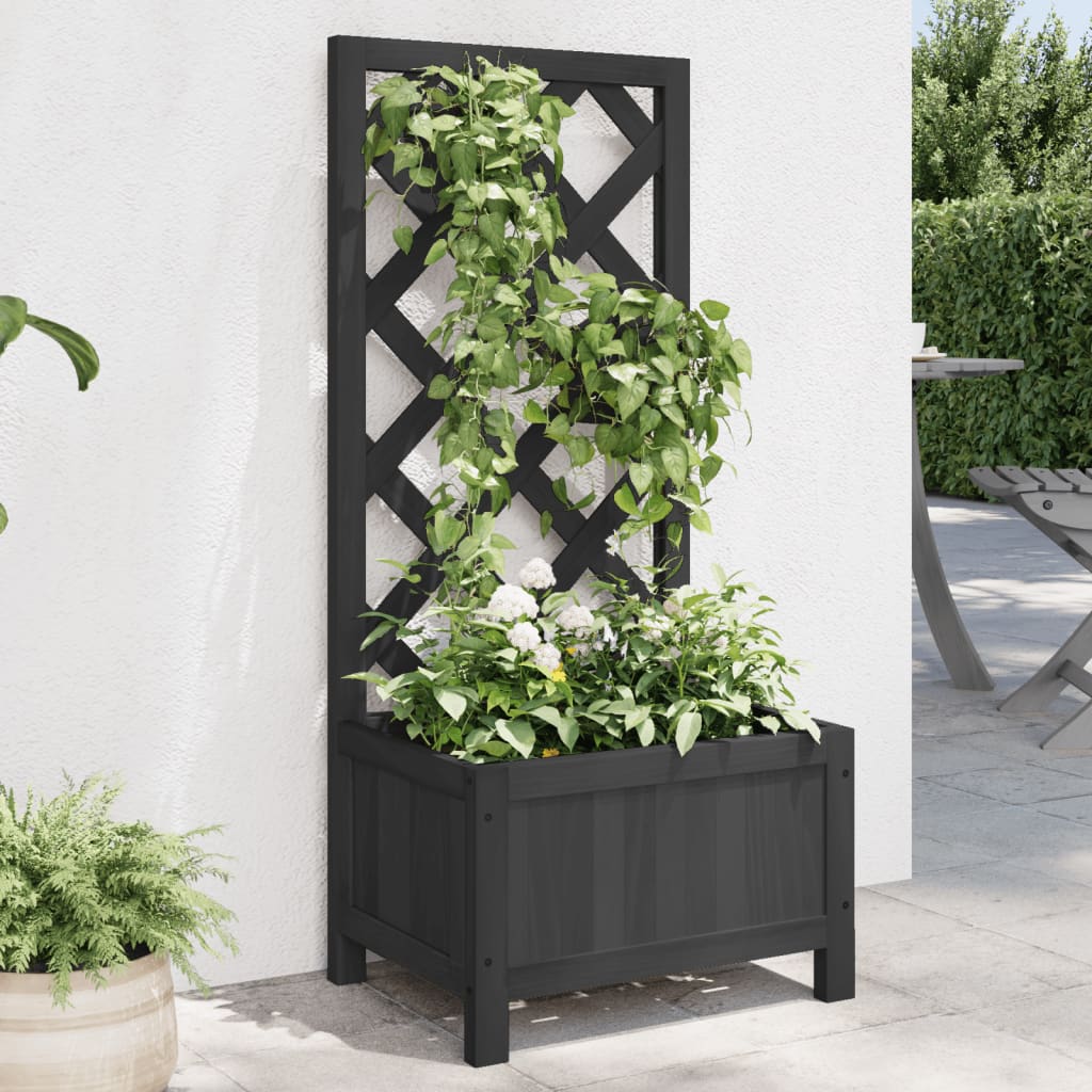 vidaXL Jardinieră cu spalier, negru, lemn masiv de brad vidaXL Jardinieră cu spalier, negru, lemn masiv de brad