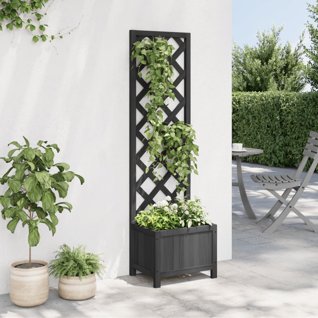 vidaXL Jardinieră cu spalier, negru, lemn masiv de brad