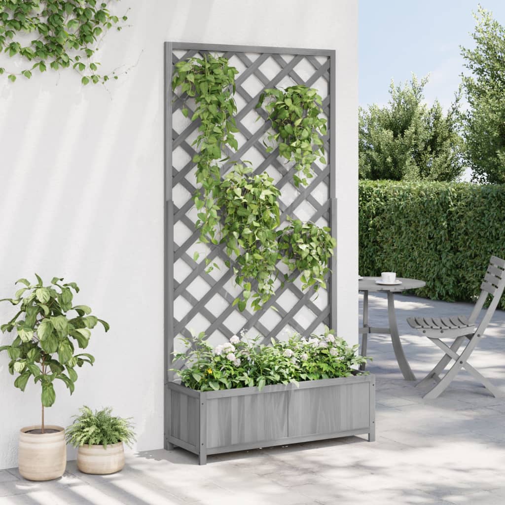 vidaXL Jardinieră cu spalier, gri, lemn masiv de brad vidaXL Jardinieră cu spalier, gri, lemn masiv de brad