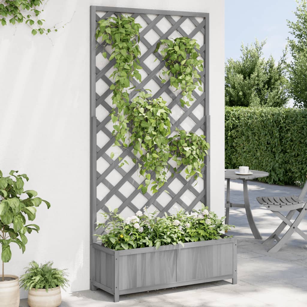 vidaXL Jardinieră cu spalier, gri, lemn masiv de brad vidaXL Jardinieră cu spalier, gri, lemn masiv de brad