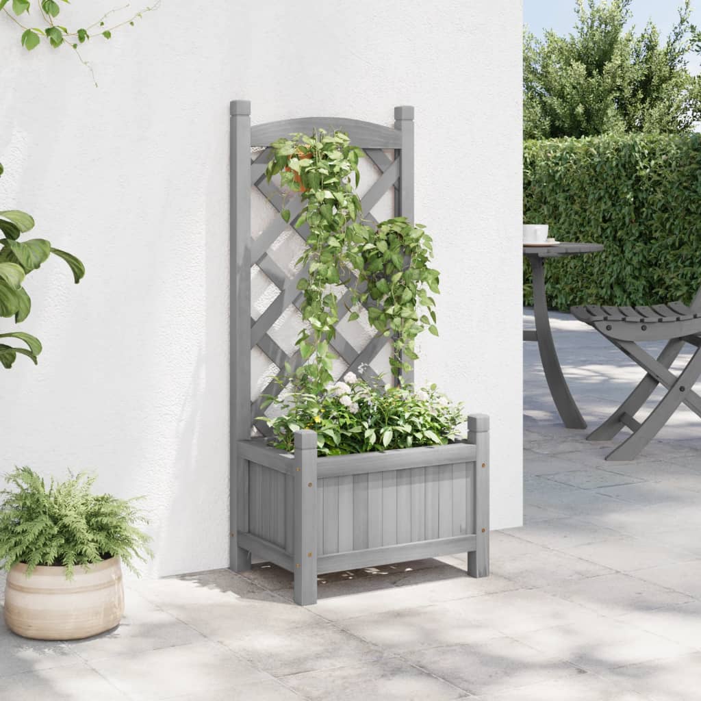 vidaXL Jardinieră cu spalier, gri, lemn masiv de brad vidaXL Jardinieră cu spalier, gri, lemn masiv de brad