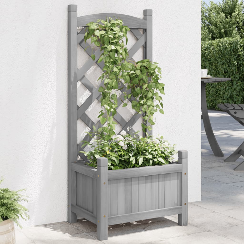 vidaXL Jardinieră cu spalier, gri, lemn masiv de brad vidaXL Jardinieră cu spalier, gri, lemn masiv de brad