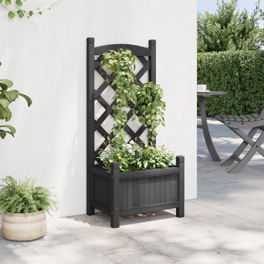vidaXL Jardinieră cu spalier, negru, lemn masiv de brad