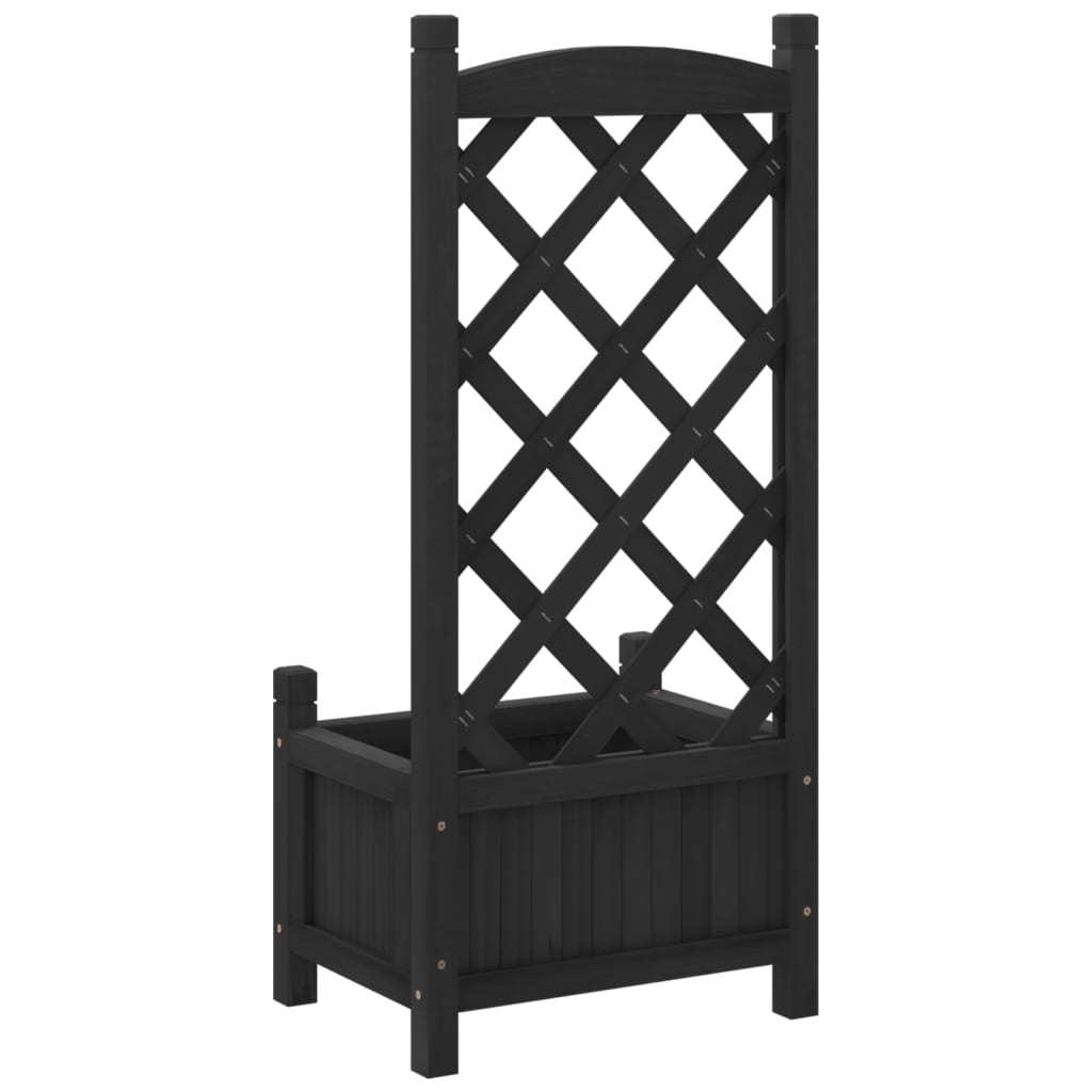 vidaXL Jardinieră cu spalier, negru, lemn masiv de brad