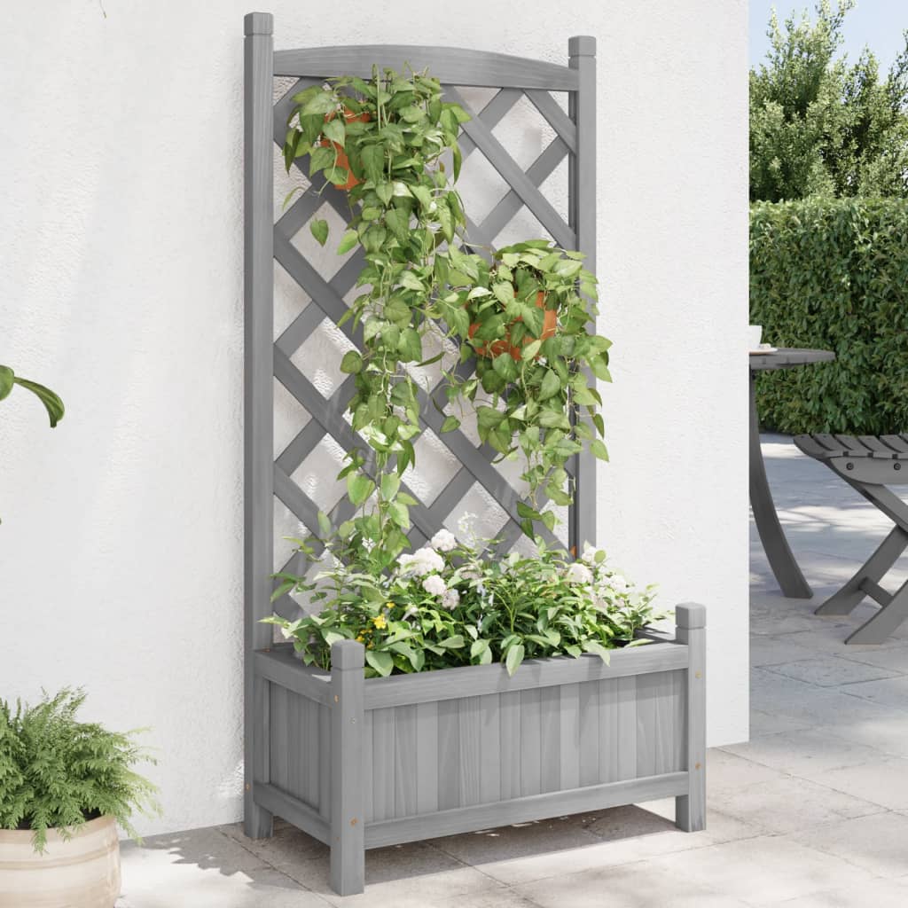 vidaXL Jardinieră cu spalier, gri, lemn masiv de brad vidaXL Jardinieră cu spalier, gri, lemn masiv de brad