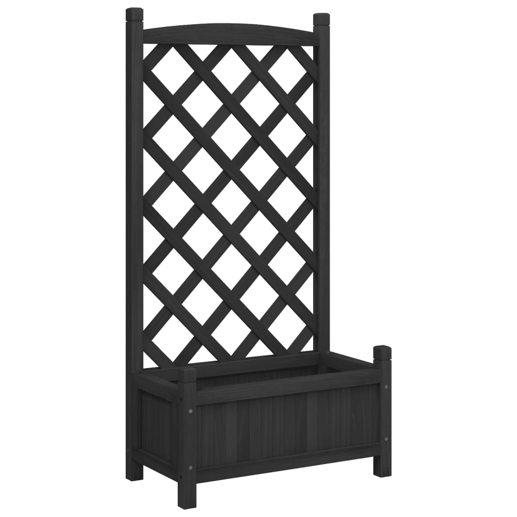 vidaXL Jardinieră cu spalier, negru, lemn masiv de brad