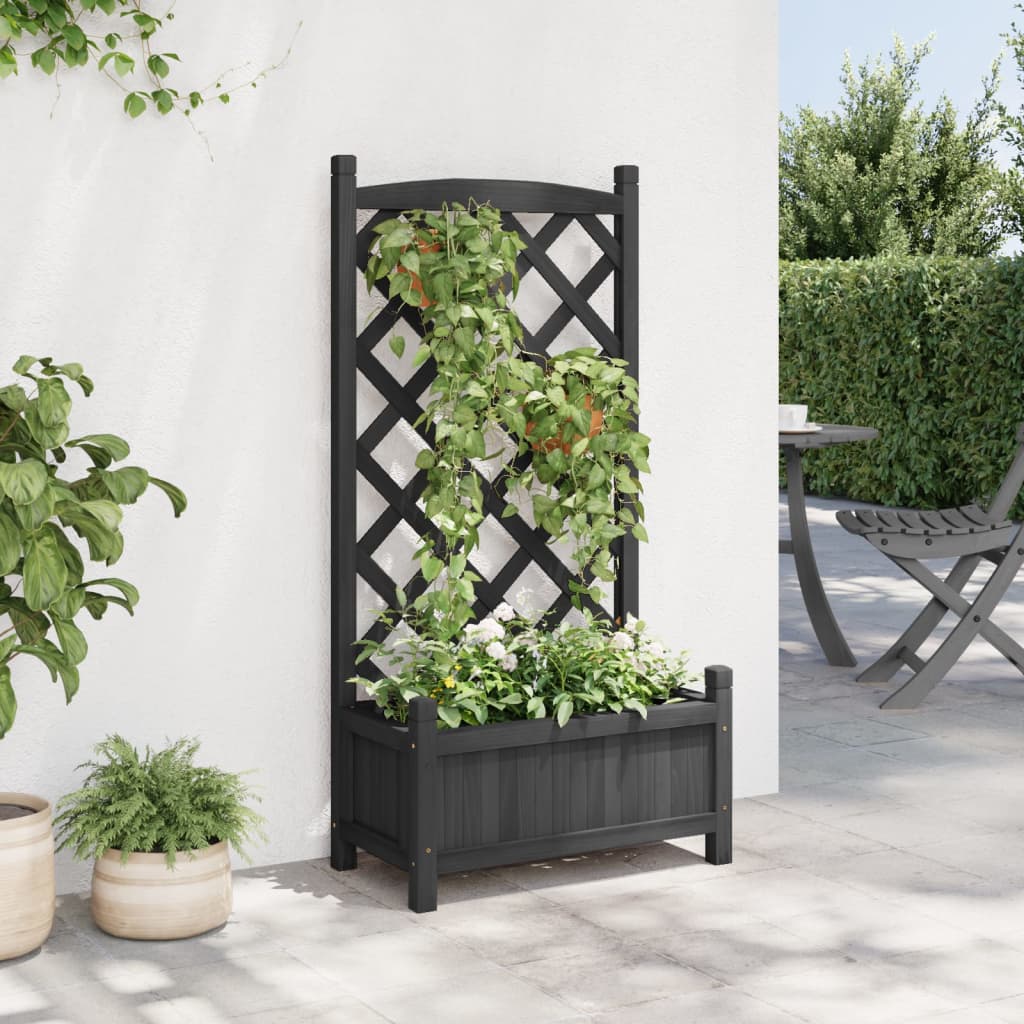 vidaXL Jardinieră cu spalier, negru, lemn masiv de brad