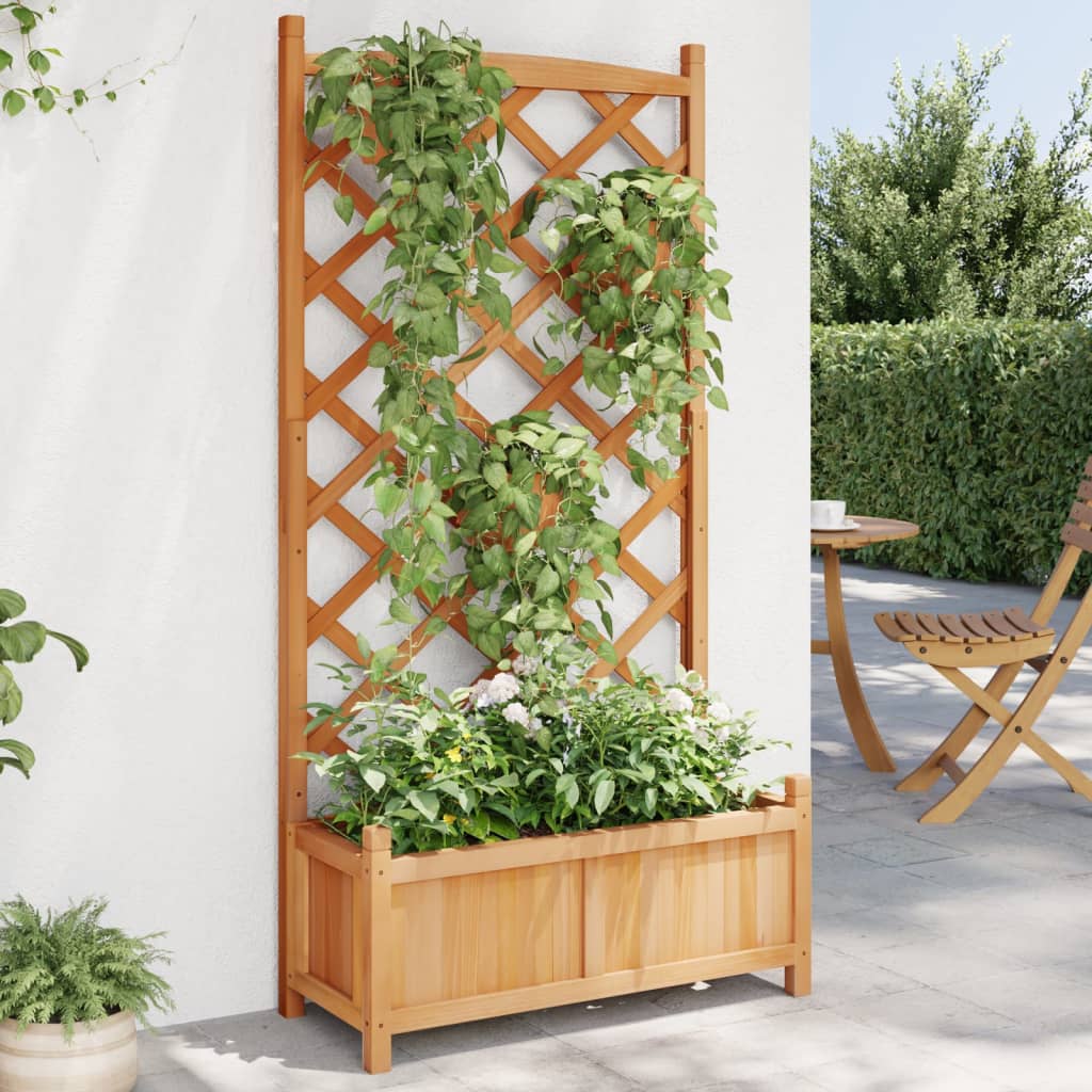 vidaXL Jardinieră cu spalier, maro, lemn masiv de brad vidaXL Jardinieră cu spalier, maro, lemn masiv de brad