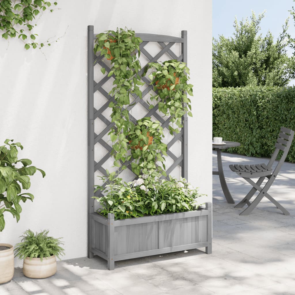vidaXL Jardinieră cu spalier, gri, lemn masiv de brad vidaXL Jardinieră cu spalier, gri, lemn masiv de brad