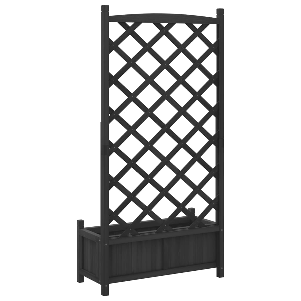 vidaXL Jardinieră cu spalier, negru, lemn masiv de brad