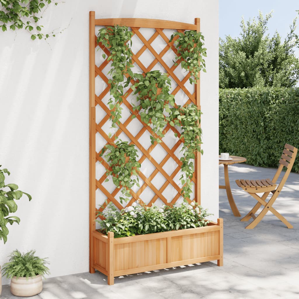 vidaXL Jardinieră cu spalier, maro, lemn masiv de brad