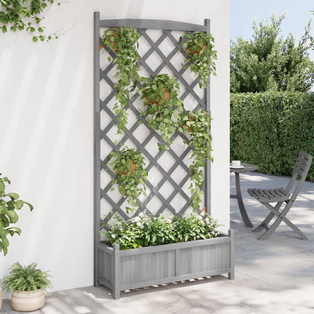 vidaXL Jardinieră cu spalier, gri, lemn masiv de brad