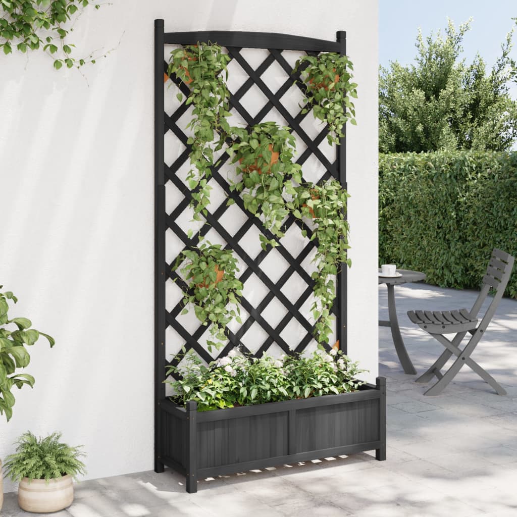 vidaXL Jardinieră cu spalier, negru, lemn masiv de brad vidaXL Jardinieră cu spalier, negru, lemn masiv de brad