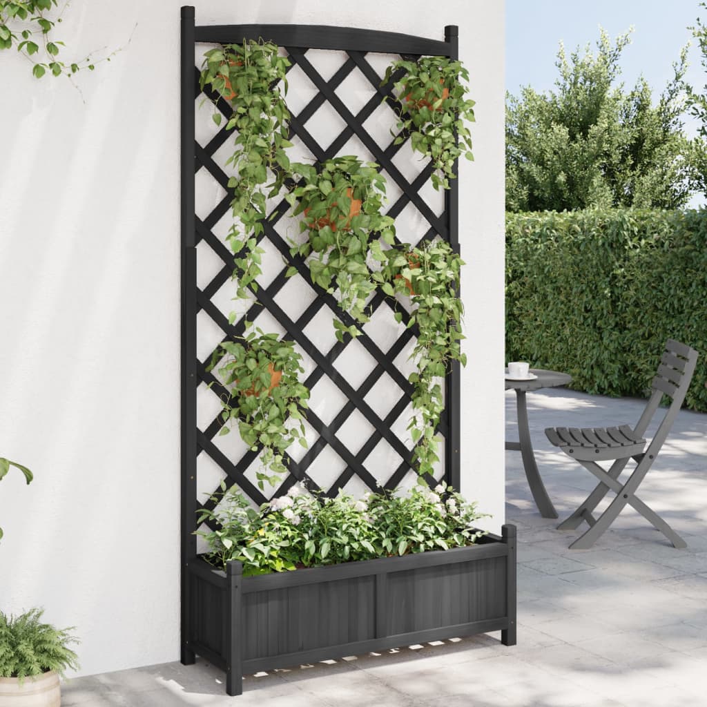 vidaXL Jardinieră cu spalier, negru, lemn masiv de brad vidaXL Jardinieră cu spalier, negru, lemn masiv de brad