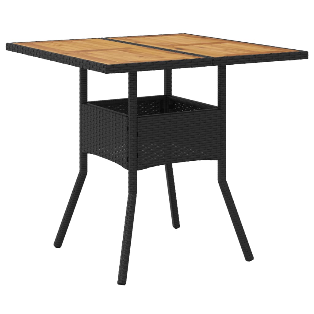 vidaXL Masă grădină, blat din lemn acacia, negru 80x80x75 cm poliratan