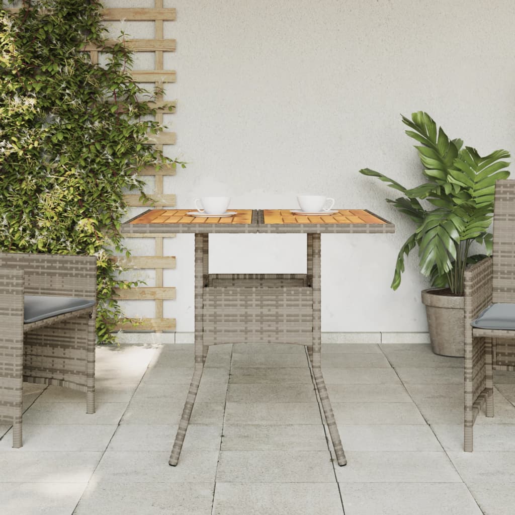 vidaXL Masă grădină, blat din lemn acacia gri 80x80x75 cm poliratan