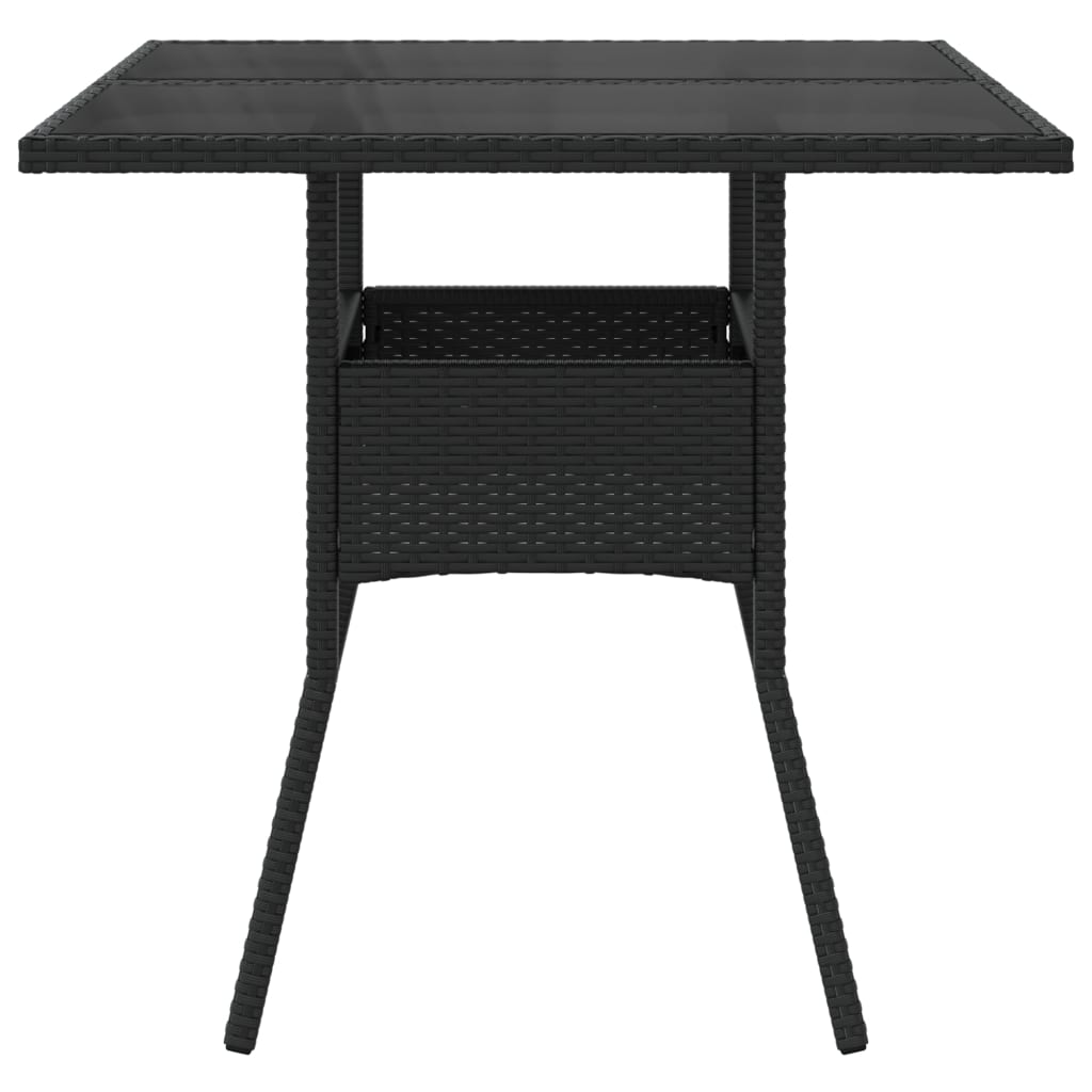vidaXL Masă grădină cu blat din sticlă, negru, 80x80x75 cm, poliratan