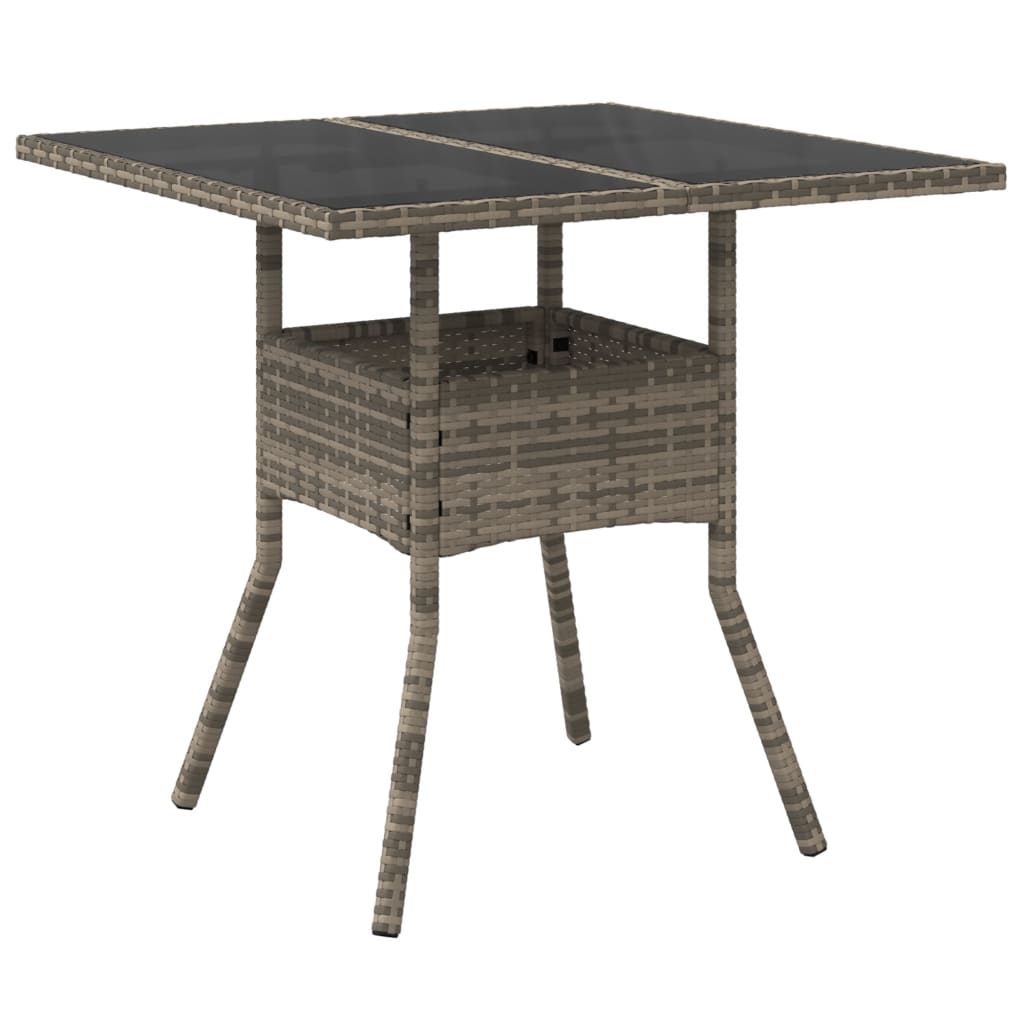 vidaXL Masă de grădină cu blat din sticlă, gri, 80x80x75 cm, poliratan vidaXL Masă de grădină cu blat din sticlă, gri, 80x80x75 cm, poliratan
