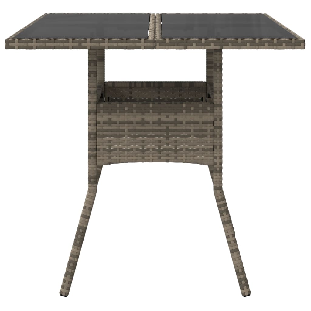 vidaXL Masă de grădină cu blat din sticlă, gri, 80x80x75 cm, poliratan vidaXL Masă de grădină cu blat din sticlă, gri, 80x80x75 cm, poliratan