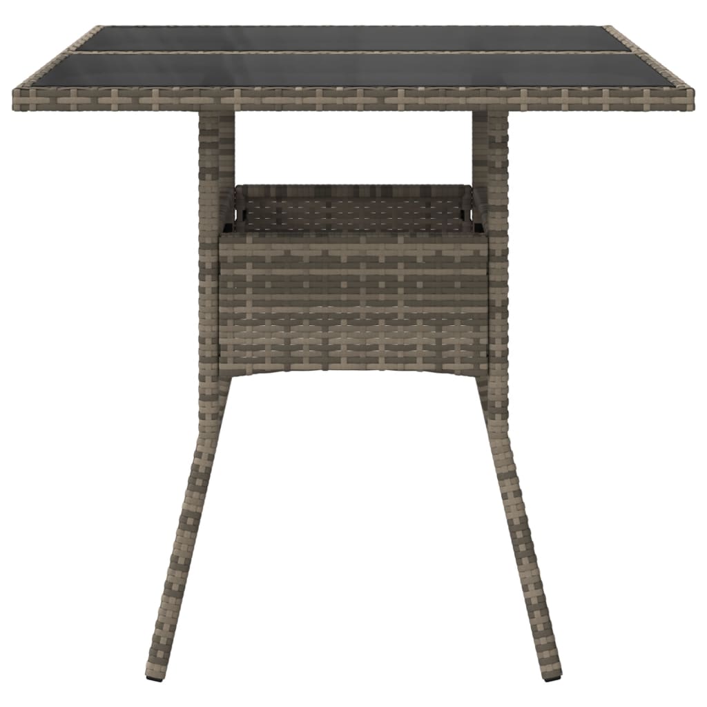 vidaXL Masă de grădină cu blat din sticlă, gri, 80x80x75 cm, poliratan vidaXL Masă de grădină cu blat din sticlă, gri, 80x80x75 cm, poliratan