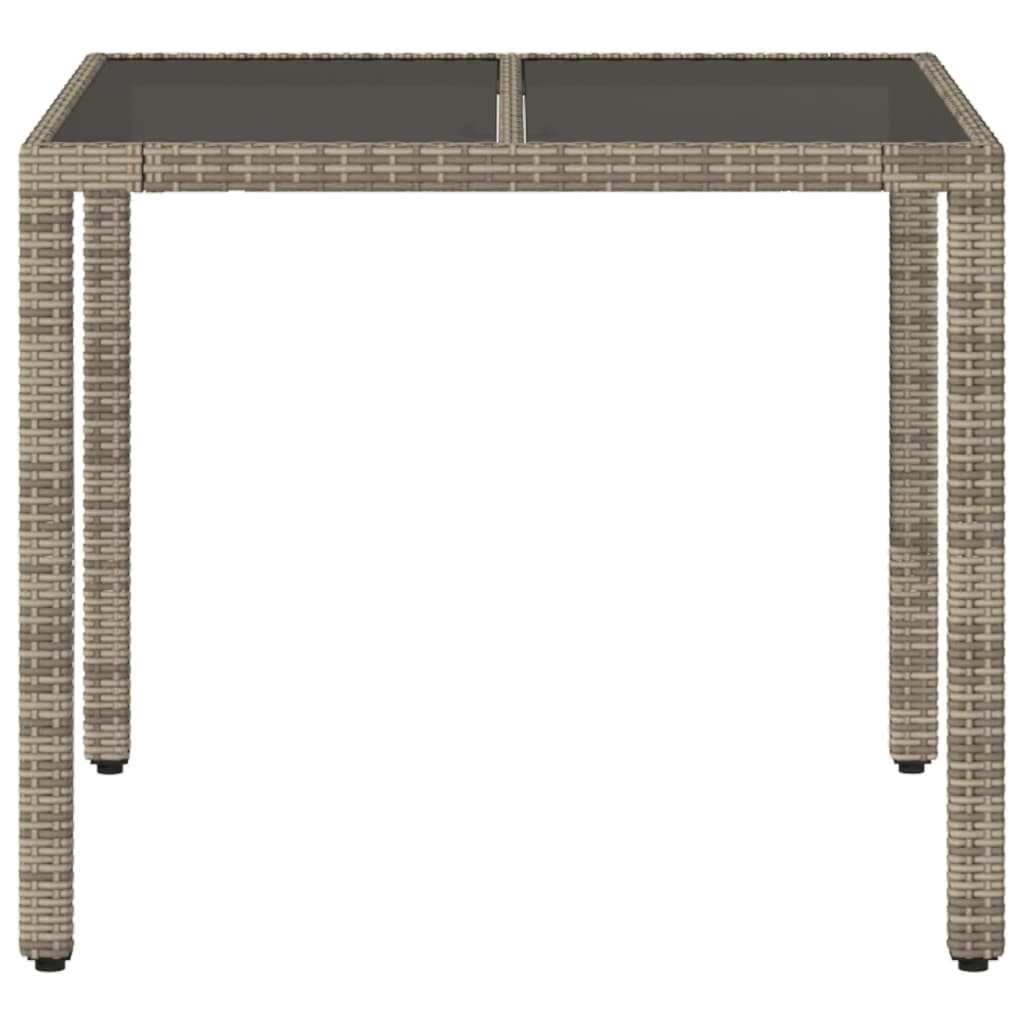 vidaXL Masă de grădină cu blat din sticlă, gri, 90x90x75 cm, poliratan vidaXL Masă de grădină cu blat din sticlă, gri, 90x90x75 cm, poliratan