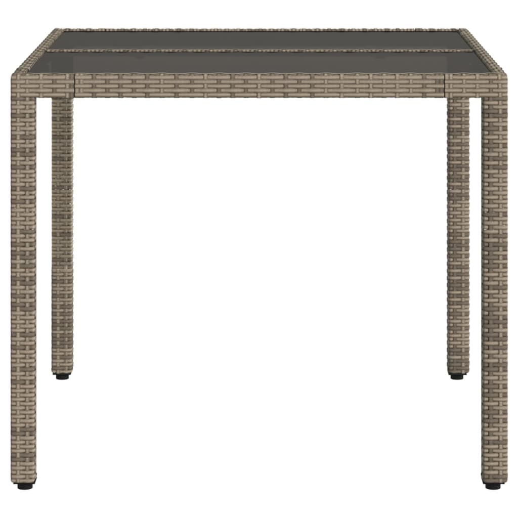 vidaXL Masă de grădină cu blat din sticlă, gri, 90x90x75 cm, poliratan vidaXL Masă de grădină cu blat din sticlă, gri, 90x90x75 cm, poliratan