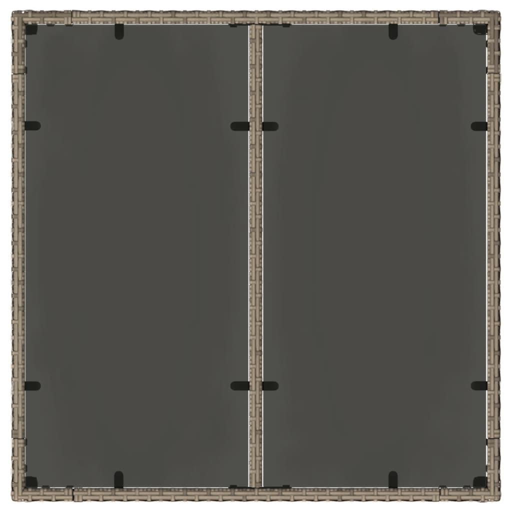 vidaXL Masă de grădină cu blat din sticlă, gri, 90x90x75 cm, poliratan vidaXL Masă de grădină cu blat din sticlă, gri, 90x90x75 cm, poliratan