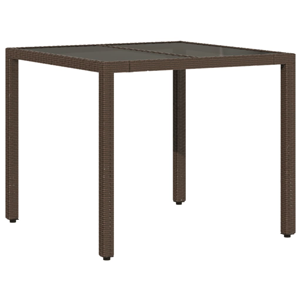 vidaXL Masă de grădină cu blat din sticlă, maro, 90x90x75cm, poliratan vidaXL Masă de grădină cu blat din sticlă, maro, 90x90x75cm, poliratan